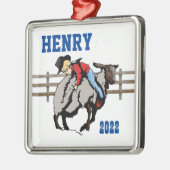 Western Rodeo Cowboy Kind Mutton Buster Kerstmis Metalen Ornament (Links)