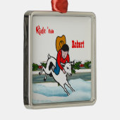 Western Rodeo Cowboy Kind Mutton Buster Kerstmis Metalen Ornament (Rechts)