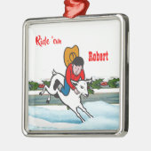Western Rodeo Cowboy Kind Mutton Buster Kerstmis Metalen Ornament (Links)