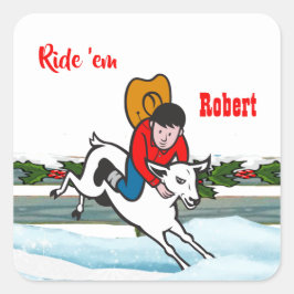 Western Rodeo Cowboy Kind Mutton Buster Kerstmis Vierkante Sticker