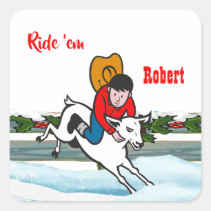 Western Rodeo Cowboy Kind Mutton Buster Kerstmis Vierkante Sticker