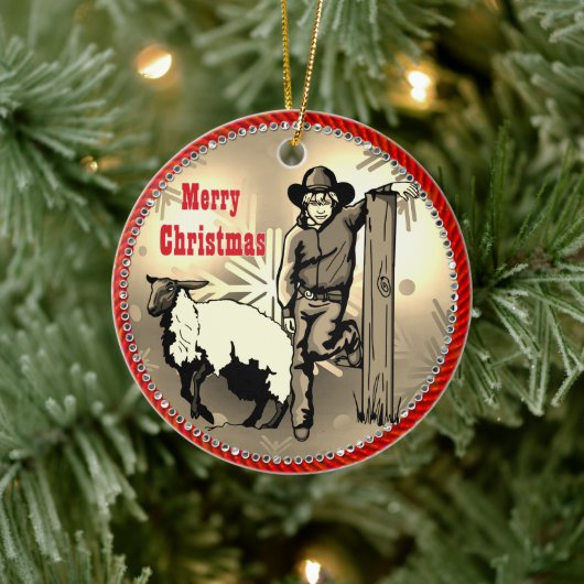 Western Rodeo Cowboy Mutton Buster Kind Keramisch Ornament (Boom)
