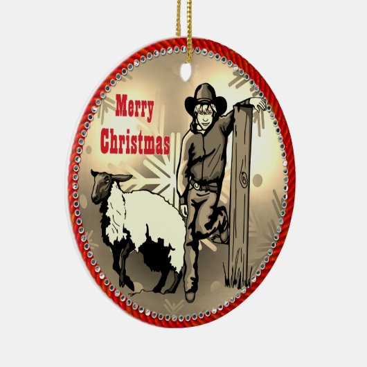 Western Rodeo Cowboy Mutton Buster Kind Keramisch Ornament (Rechts)