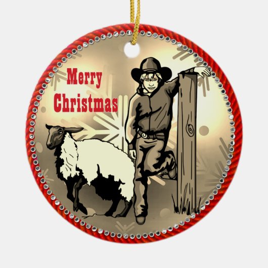 Western Rodeo Cowboy Mutton Buster Kind Keramisch Ornament (Voorkant)