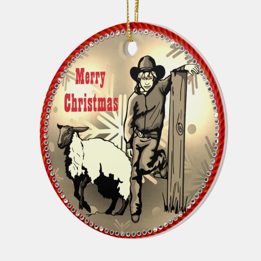 Western Rodeo Cowboy Mutton Buster Kind Keramisch Ornament (Links)