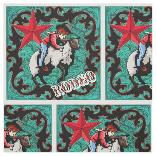 Western Rodeo Cowboy Mutton Bustin' Faux Leather Stof (Swatch)