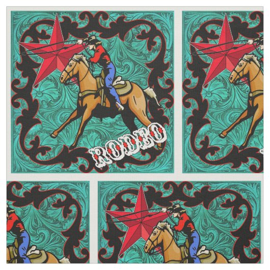 Western Rodeo Cowboy Roping Faux Leather Stof (Swatch)