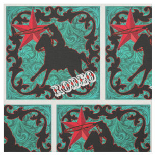 Western Rodeo Cowboy Roping Faux Leather Stof