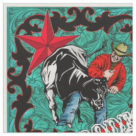 Western Rodeo Cowboy Steer Wrestling Faux Leather Stof