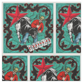 Western Rodeo Cowboy Steer Wrestling Faux Leather Stof