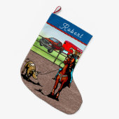 Western Rodeo Cowboy Team Roping Steer Grote Kerstsok (Voorkant (Hangend))