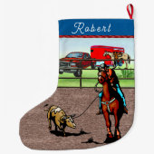 Western Rodeo Cowboy Team Roping Steer Grote Kerstsok (Achterkant)