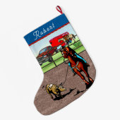Western Rodeo Cowboy Team Roping Steer Grote Kerstsok (Achterkant (Hangend))