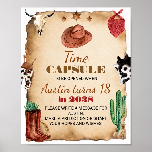 Western Rodeo Cowboy Verjaardag Tijd Capsule teken Poster (Voorkant)