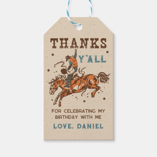 Western Rodeo Cowboy Verjaardagscadeau Label Cadeaulabel (Voorkant)