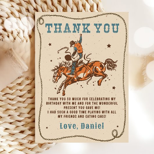 Western Rodeo Cowboy Verjaardagsfeestje Dank je ka Bedankkaart