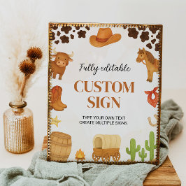 Western Rodeo Cowboy Verjaardagsfeesttafelteken Poster