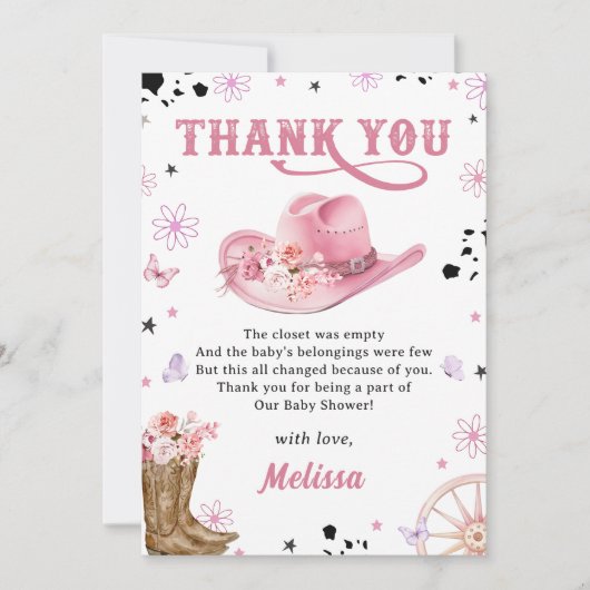 Western Rodeo Cowgirl Baby Douche Dank je Kaart (Voorkant)