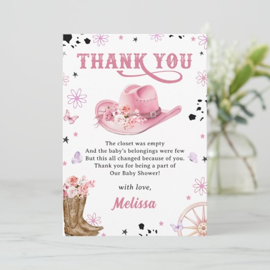 Western Rodeo Cowgirl Baby Douche Dank je Kaart (Staand voorkant)
