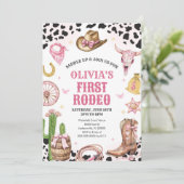 Western Rodeo Cowgirl First Rodeo 1st Birthday Kaart (Staand voorkant)