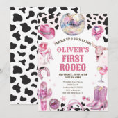 Western Rodeo Cowgirl First Rodeo 1st Birthday Kaart (Voorkant / Achterkant)