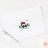 Western Rodeo Cowgirl Kind Mutton Buster Kerst Vierkante Sticker (Envelop)