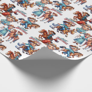Western Rodeo Cowgirl Met Paarden en Kinder Birthd Cadeaupapier