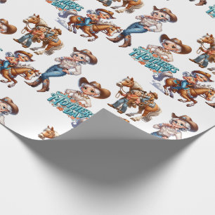 Western Rodeo Cowgirl met Paarden Kind Moederdag Cadeaupapier