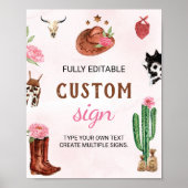 Western Rodeo Cowgirl Verjaardagsfeesttafelteken Poster (Voorkant)