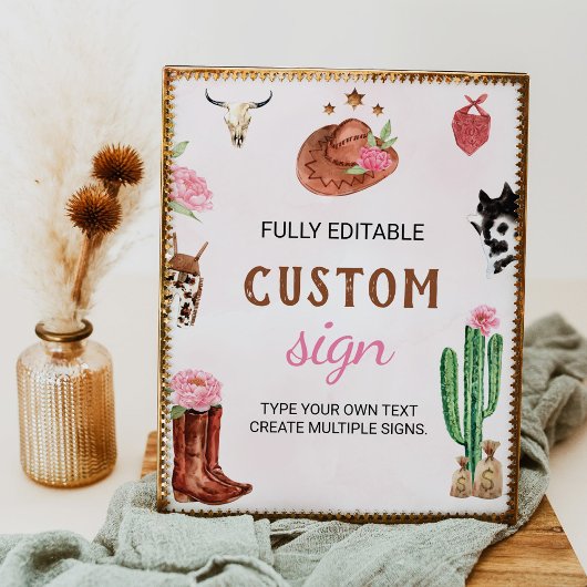 Western Rodeo Cowgirl Verjaardagsfeesttafelteken Poster