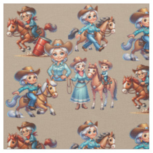 Western Rodeo Cowgirls Paarden Kind (Ouder Cowgirl Stof