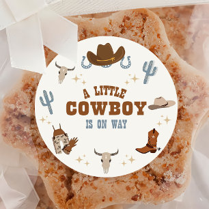 Western Rodeo Little Cowboy Baby shower Ronde Sticker