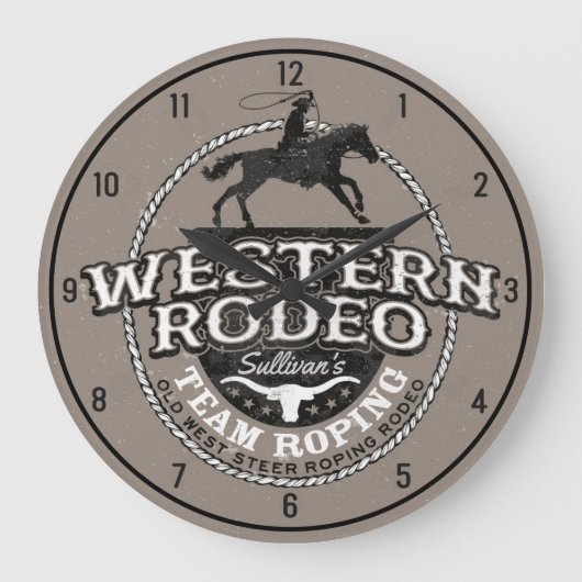 Western Rodeo Old West Steer Roping Personeel Grote Klok (Voorkant)