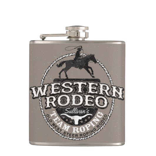 Western Rodeo Old West Steer Roping Personeel Heupfles (Voorkant)