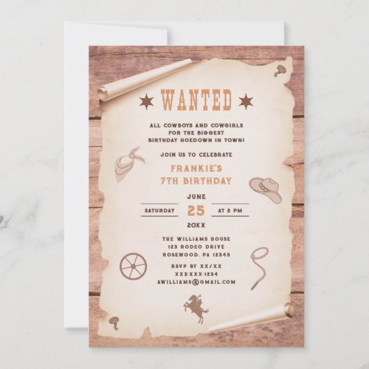 Western Rodeo Rustic Gezocht Verjaardag Kaart (Voorkant)