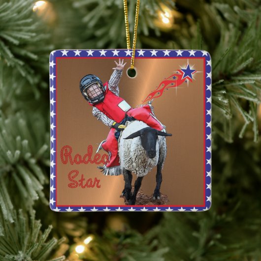 Western Rodeo Star Mutton Busting Kind Keramisch Ornament (Boom)
