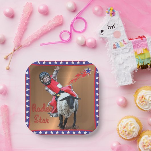 Western Rodeo Star Mutton Busting Kind Papieren Bordje (Feest)