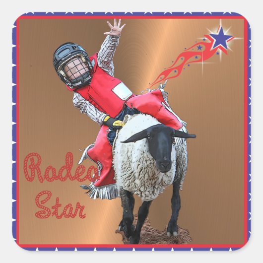Western Rodeo Star Mutton Busting Kind Vierkante Sticker (Voorkant)
