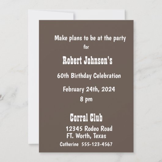 Western Rodeo Vintage Cowboy Feest Uitnodiging (Achterkant)