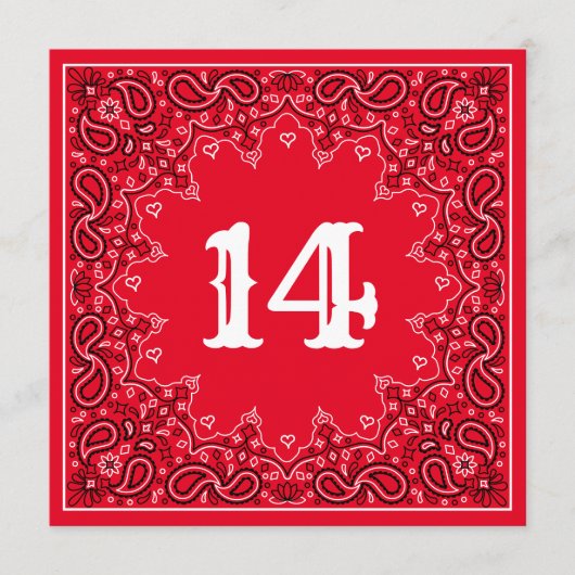 Western rood bandana vierkant bruiloft tafel numme kaart (Voorkant)