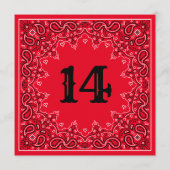 Western rood bandana vierkant bruiloft tafel numme kaart (Achterkant)