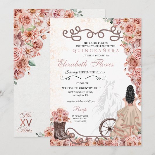 Western Roos Gold Princess Charra Quinceañera Kaart (Voorkant / Achterkant)