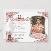 Western Roos Gold Quinceañera Save The Date Foto Kaart (Voorkant)