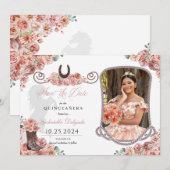 Western Roos Gold Quinceañera Save The Date Foto Kaart (Voorkant / Achterkant)
