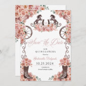 Western Roos Gouden Charro Save De Datum Quinceañe Kaart (Voorkant / Achterkant)