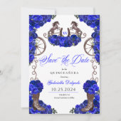 Western Royal Blue Bewaar de datum Quinceañera Kaart (Voorkant)