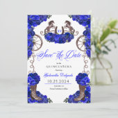 Western Royal Blue Bewaar de datum Quinceañera Kaart (Staand voorkant)