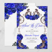 Western Royal Blue Bewaar de datum Quinceañera Kaart (Voorkant / Achterkant)