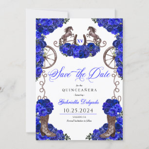 Western Royal Blue Bewaar de datum Quinceañera Kaart