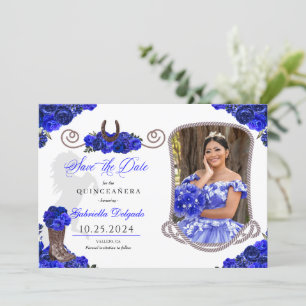 Western Royal Blue Quinceañera Save The Date Foto Kaart